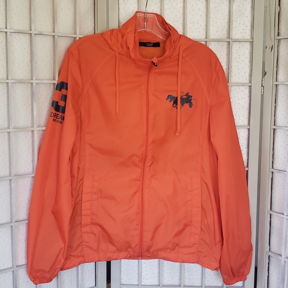 HUM dreammaker bright orange full zip hoodie rain wind mens jacket